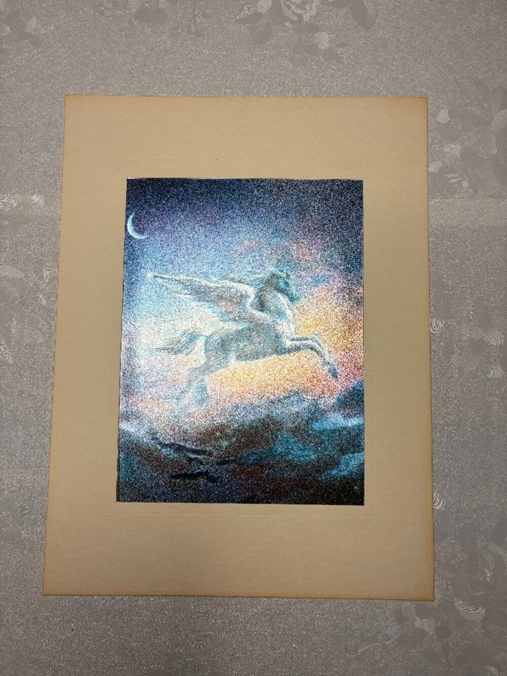 Vintage Pegasus Dufex Foil Print Picture Jack Shalatain with matte Unicorn Decor